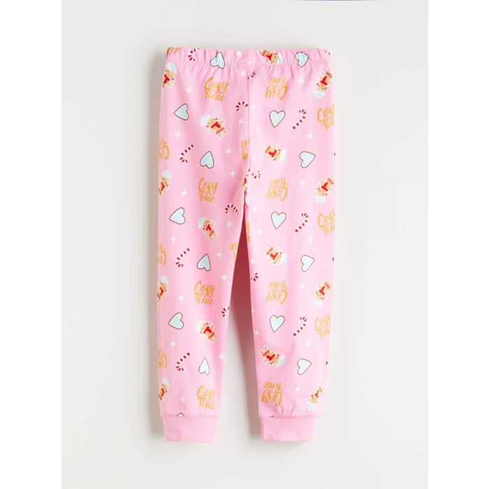 LCW Kids Pembe Bisiklet Yaka Baskılı Uzun Kollu Kız Çocuk Pijama Takımı