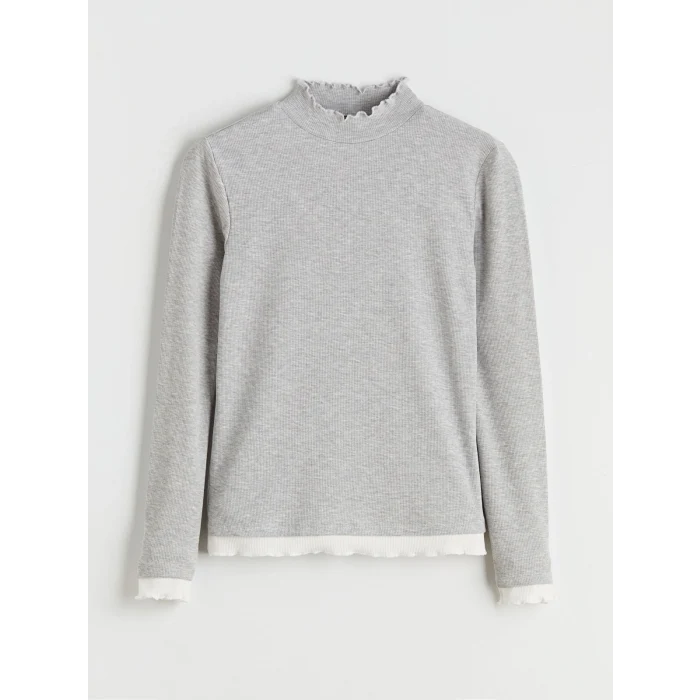 LCW Modest Gri Fırfırlı Dik Yaka Kadın Body