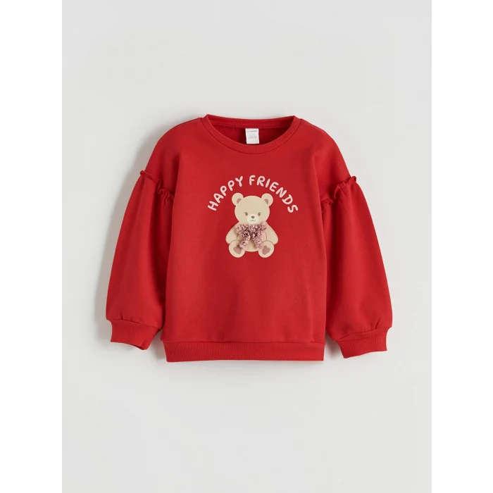 LCW baby Kırmızı Ayıcık Baskılı Kız Bebek Sweatshirt
