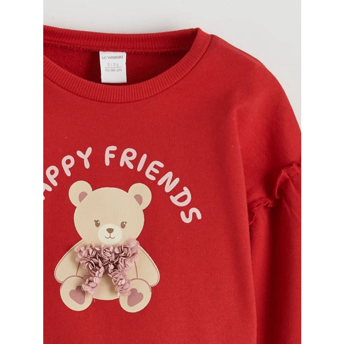 LCW baby Kırmızı Ayıcık Baskılı Kız Bebek Sweatshirt