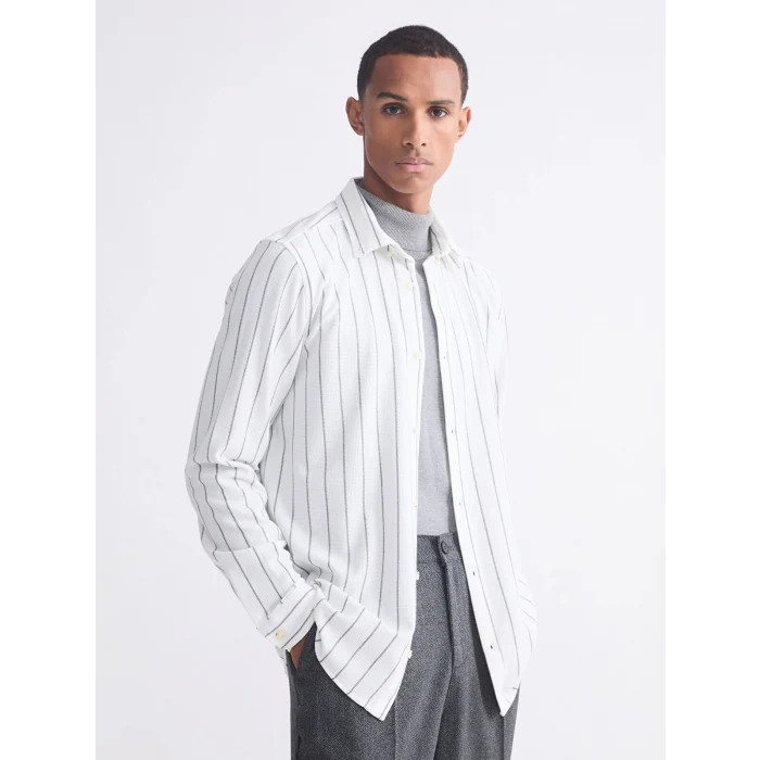 LCW Vision Ekru Slim Fit Çizgili Erkek Gömlek