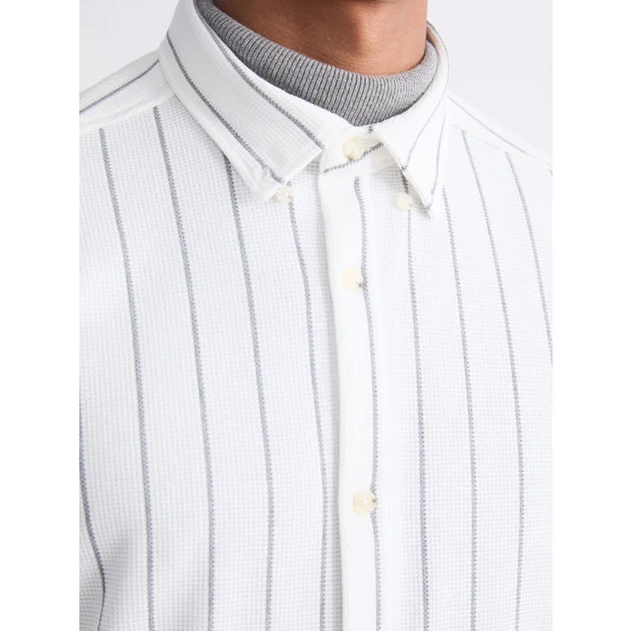 LCW Vision Ekru Slim Fit Çizgili Erkek Gömlek