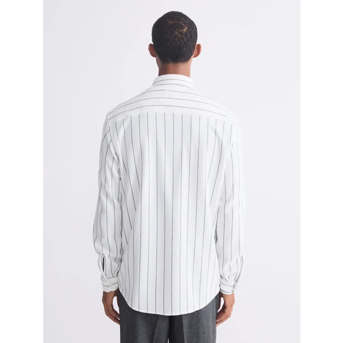 LCW Vision Ekru Slim Fit Çizgili Erkek Gömlek