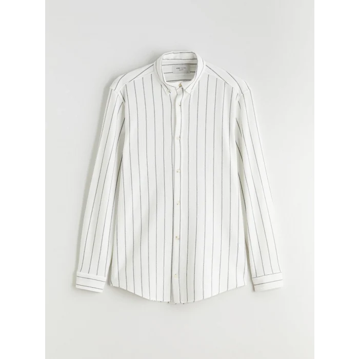 LCW Vision Ekru Slim Fit Çizgili Erkek Gömlek