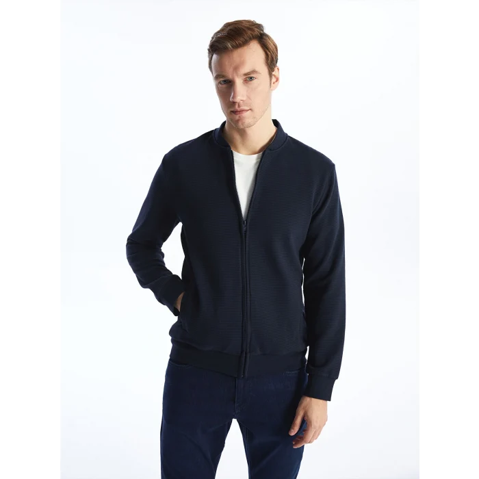 LCWAIKIKI Classic Lacivert Kolej Yaka Uzun Kollu Erkek Fermuarlı Sweatshirt