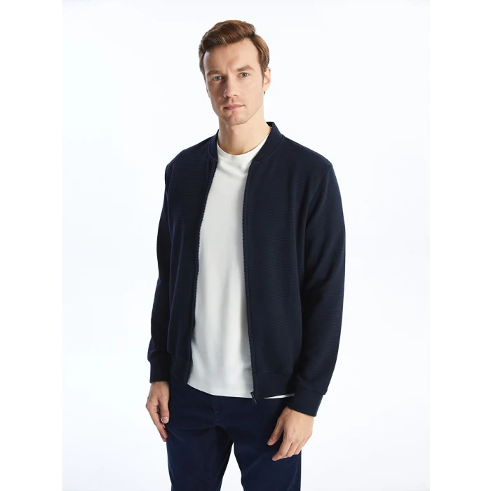 LCWAIKIKI Classic Lacivert Kolej Yaka Uzun Kollu Erkek Fermuarlı Sweatshirt