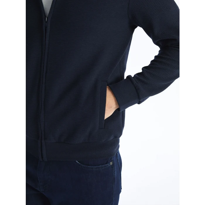 LCWAIKIKI Classic Lacivert Kolej Yaka Uzun Kollu Erkek Fermuarlı Sweatshirt