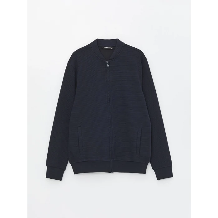 LCWAIKIKI Classic Lacivert Kolej Yaka Uzun Kollu Erkek Fermuarlı Sweatshirt