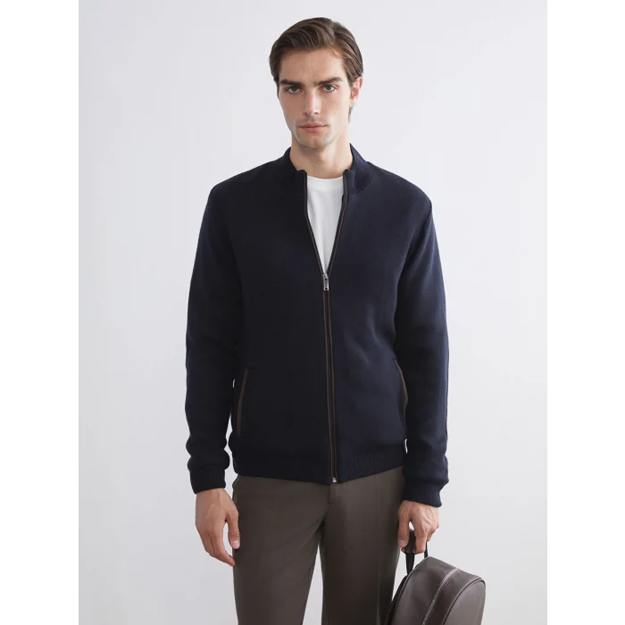 LCWAIKIKI Classic Lacivert Standart Kalıp Kolej Yaka Erkek Triko Hırka