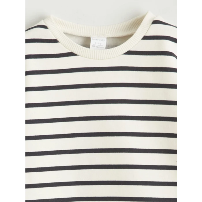 LCW baby Ekru Bisiklet Yaka Çizgili Erkek Bebek Sweatshirt