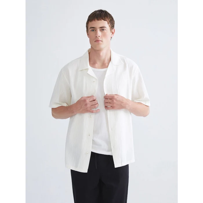 XSIDE Ekru Regular Fit Resort Yaka Kısa Kollu Erkek Gömlek
