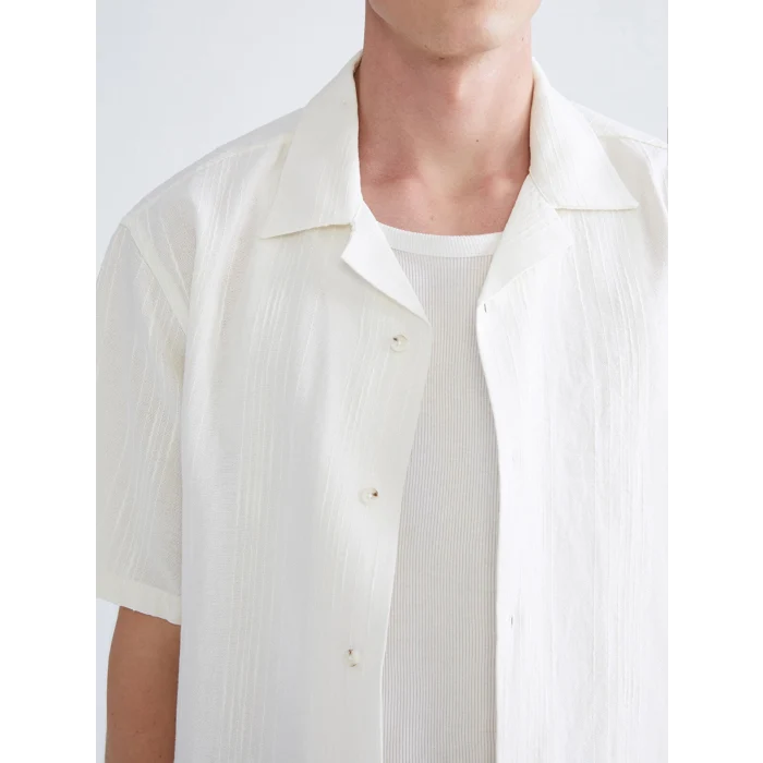 XSIDE Ekru Regular Fit Resort Yaka Kısa Kollu Erkek Gömlek