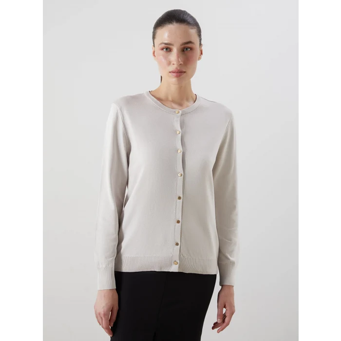 LCWAIKIKI Classic Bej Bisiklet Yaka Kadın Triko Hırka