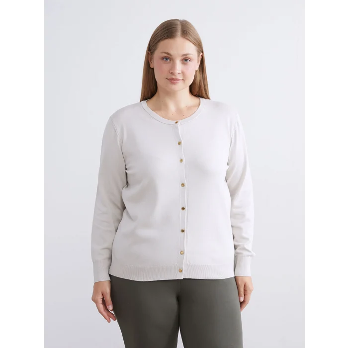 LCWAIKIKI Classic Bej Bisiklet Yaka Kadın Triko Hırka