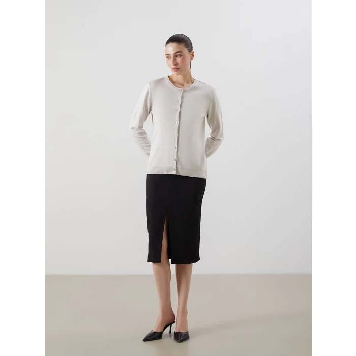 LCWAIKIKI Classic Bej Bisiklet Yaka Kadın Triko Hırka