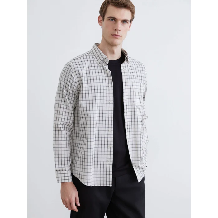 SOUTHBLUE Ekru Regular Fit Uzun Kollu Ekose Erkek Oduncu Gömlek