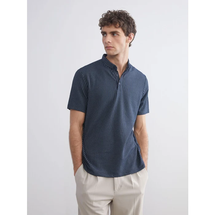 LCW Vision Lacivert Polo Yaka Çizgili Erkek Tişört