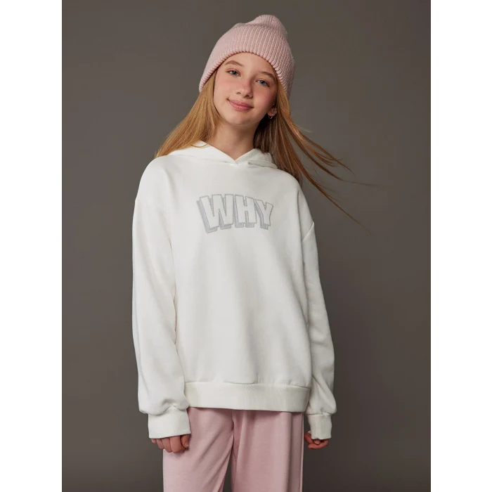 LCW Kids Ekru Kapüşonlu Kız Çocuk Kalın Sweatshirt