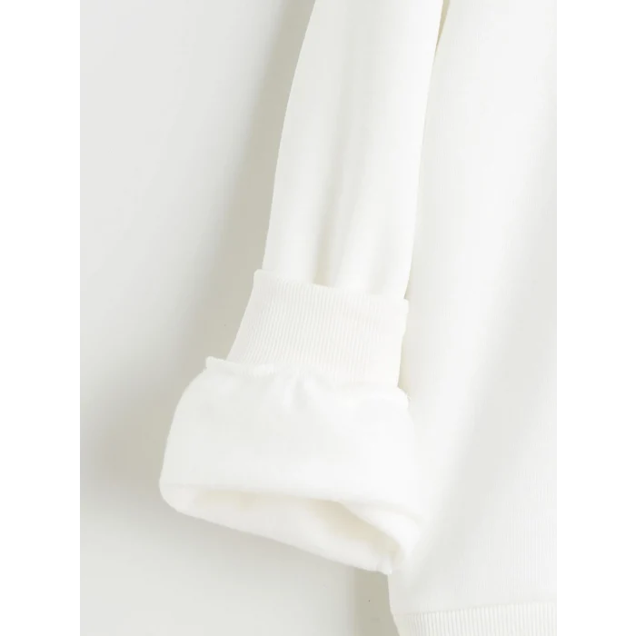 LCW Kids Ekru Kapüşonlu Kız Çocuk Kalın Sweatshirt