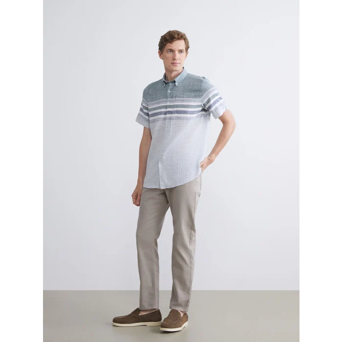 LCWAIKIKI Classic Yeşil Regular Fit Kısa Kollu Çizgili Armürlü Erkek Gömlek