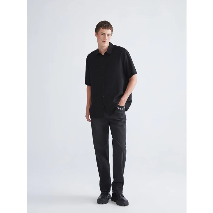 XSIDE Siyah Regular Fit Kısa Kollu Viskon Erkek Gömlek