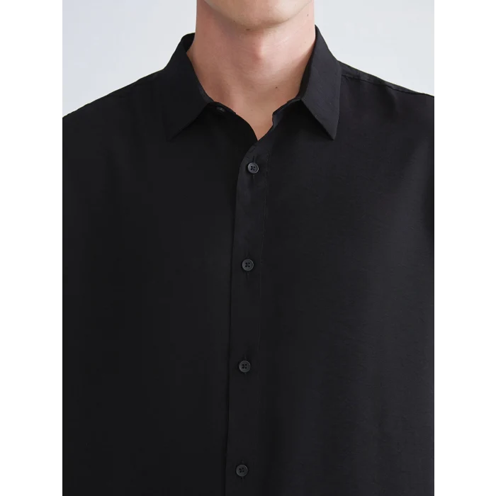 XSIDE Siyah Regular Fit Kısa Kollu Viskon Erkek Gömlek