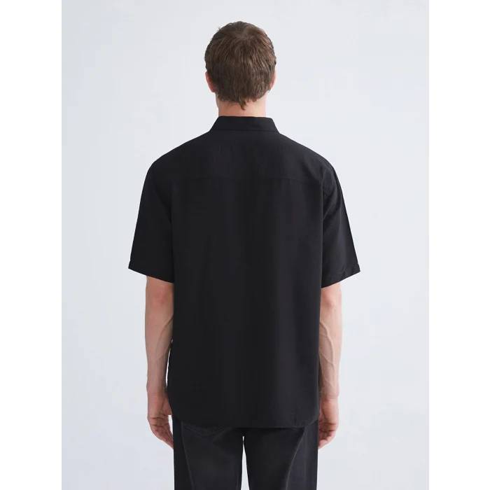 XSIDE Siyah Regular Fit Kısa Kollu Viskon Erkek Gömlek