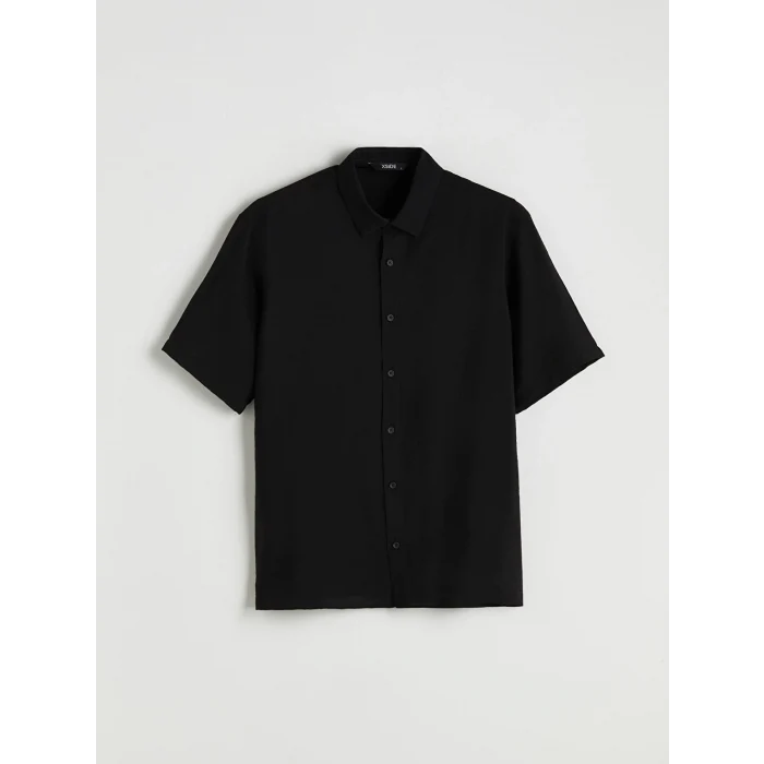 XSIDE Siyah Regular Fit Kısa Kollu Viskon Erkek Gömlek