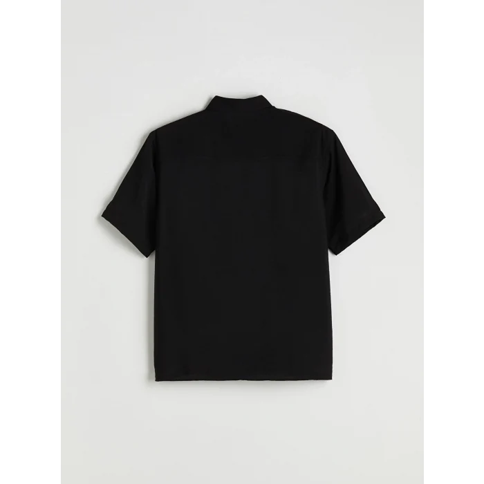 XSIDE Siyah Regular Fit Kısa Kollu Viskon Erkek Gömlek