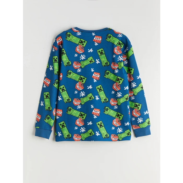 LCW Kids Petrol Bisiklet Yaka Minecraft Baskılı Erkek Çocuk Pijama Takımı