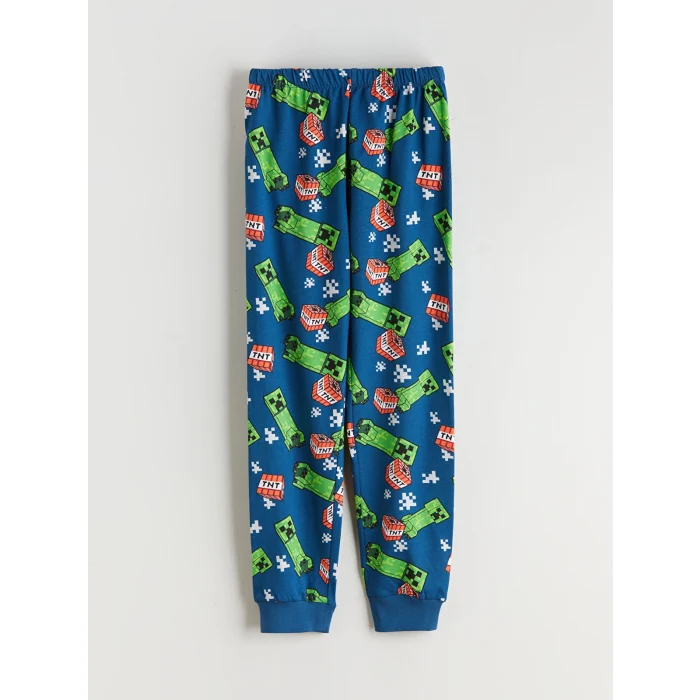 LCW Kids Petrol Bisiklet Yaka Minecraft Baskılı Erkek Çocuk Pijama Takımı