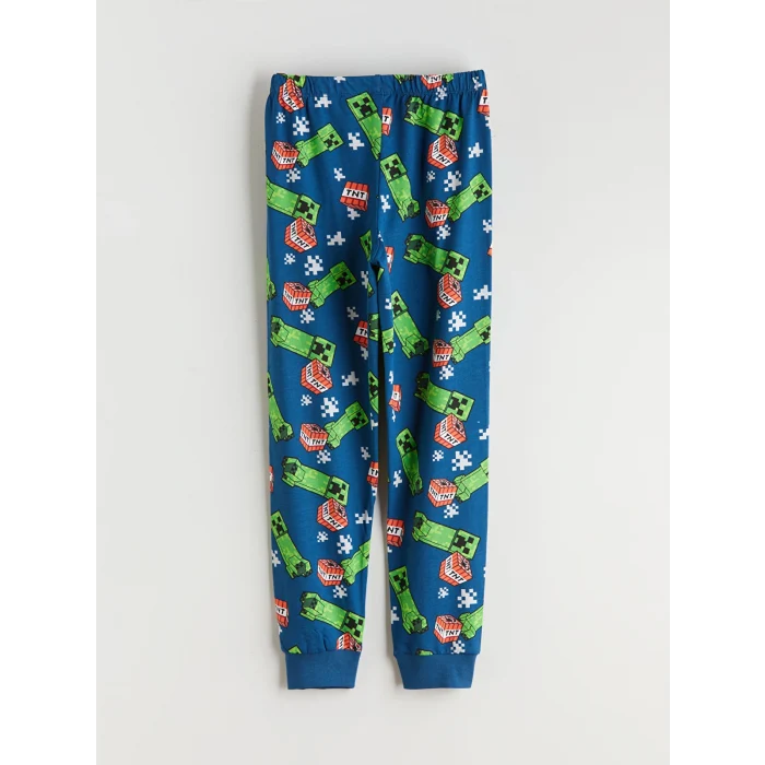 LCW Kids Petrol Bisiklet Yaka Minecraft Baskılı Erkek Çocuk Pijama Takımı