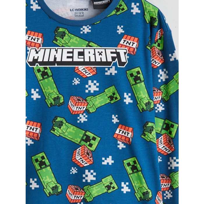 LCW Kids Petrol Bisiklet Yaka Minecraft Baskılı Erkek Çocuk Pijama Takımı