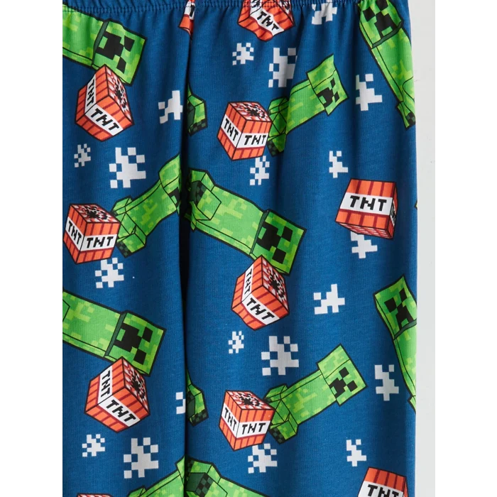 LCW Kids Petrol Bisiklet Yaka Minecraft Baskılı Erkek Çocuk Pijama Takımı