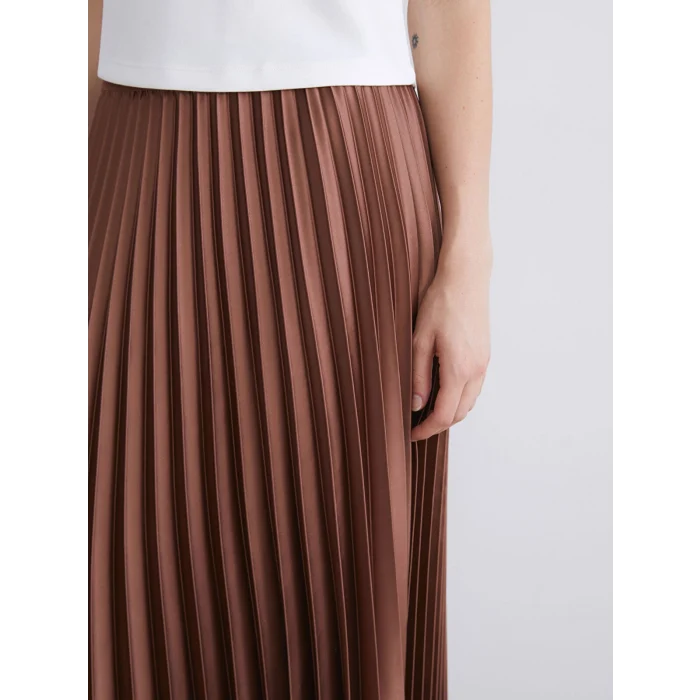 LCWAIKIKI Classic Kahverengi Beli Lastikli Saten Pileli Etek