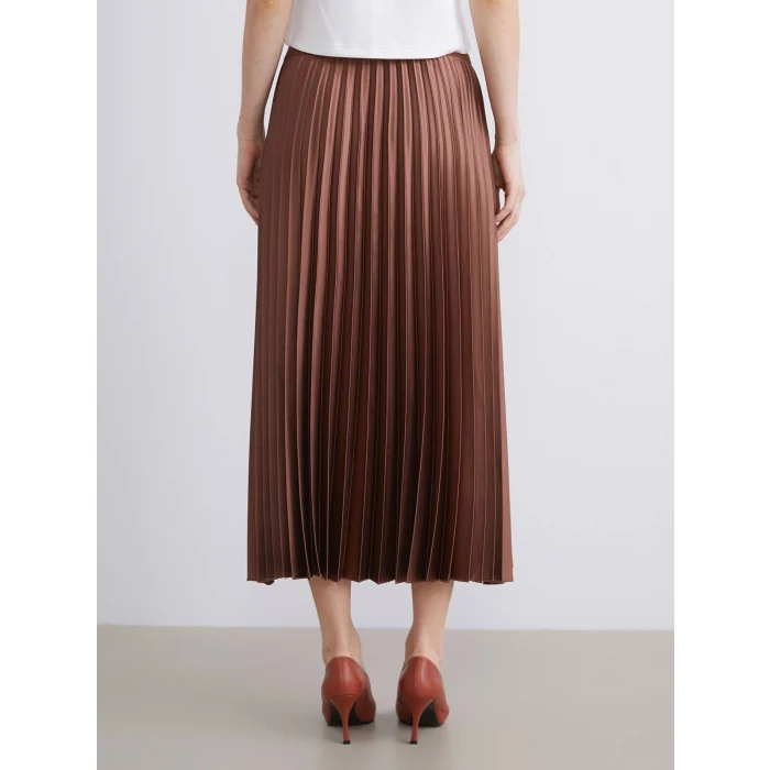 LCWAIKIKI Classic Kahverengi Beli Lastikli Saten Pileli Etek