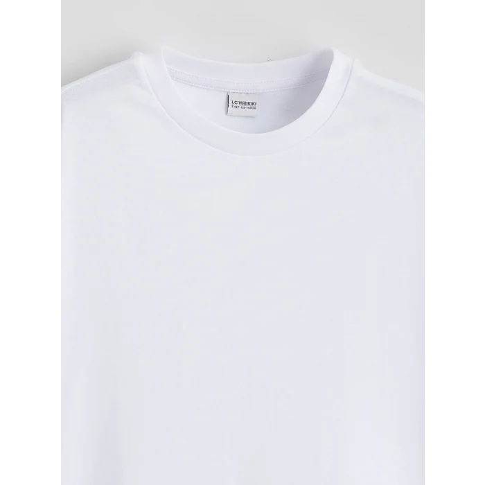 LCW Kids Beyaz Bisiklet Yaka Basic Kız Çocuk Tişört