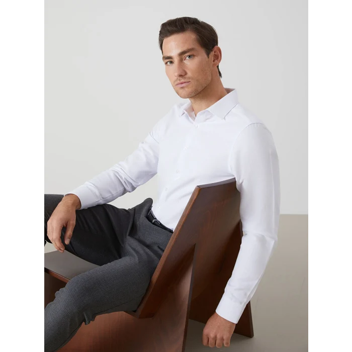 LCW BUSINESS Beyaz Büyük Beden Slim Fit Uzun Kollu Oxford Erkek Gömlek