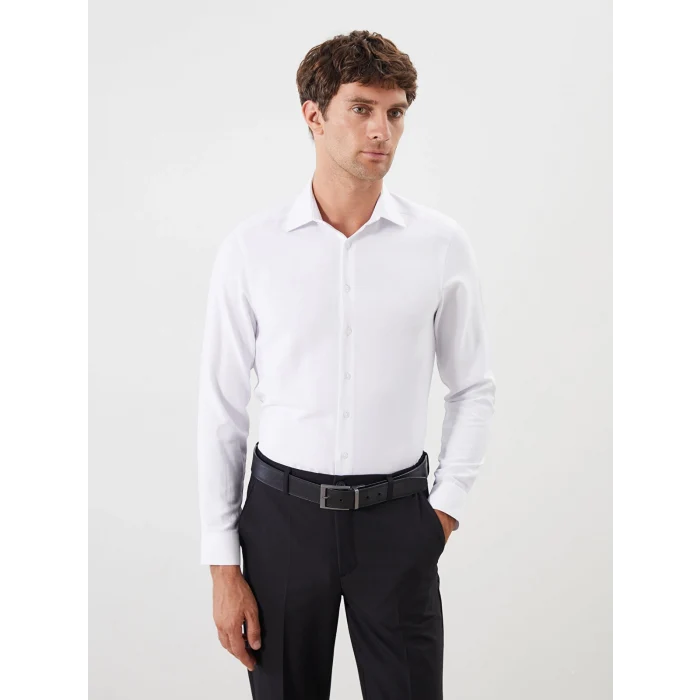 LCW BUSINESS Beyaz Büyük Beden Slim Fit Uzun Kollu Oxford Erkek Gömlek