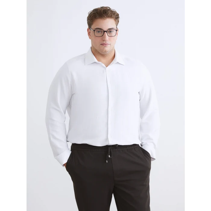 LCW BUSINESS Beyaz Büyük Beden Slim Fit Uzun Kollu Oxford Erkek Gömlek