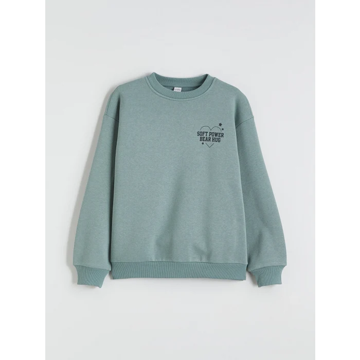 LCW Kids Yeşil Baskılı Kız Çocuk Kalın Sweatshirt