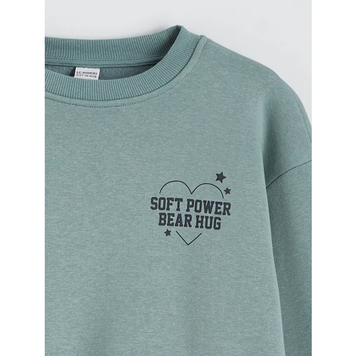 LCW Kids Yeşil Baskılı Kız Çocuk Kalın Sweatshirt