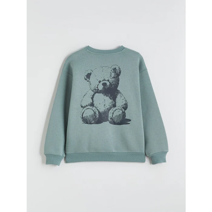 LCW Kids Yeşil Baskılı Kız Çocuk Kalın Sweatshirt