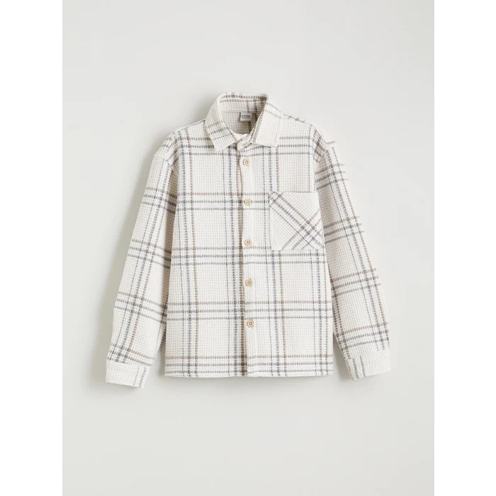 LCW Kids Ekru Uzun Kollu Ekose Erkek Çocuk Gömlek