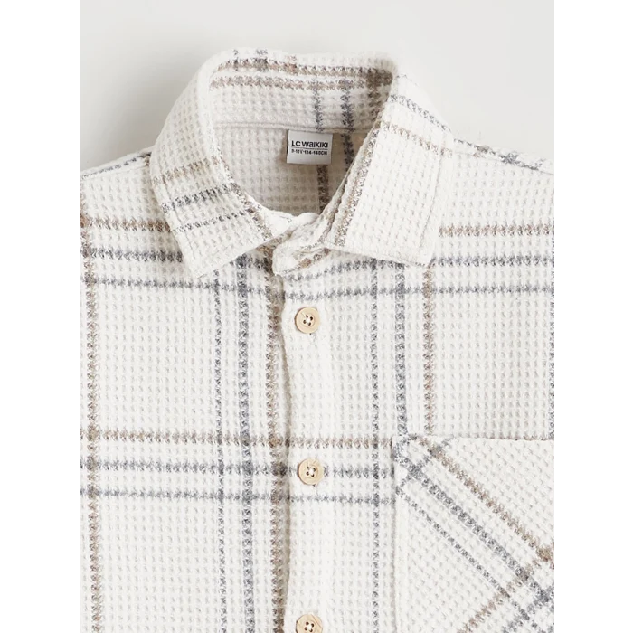 LCW Kids Ekru Uzun Kollu Ekose Erkek Çocuk Gömlek