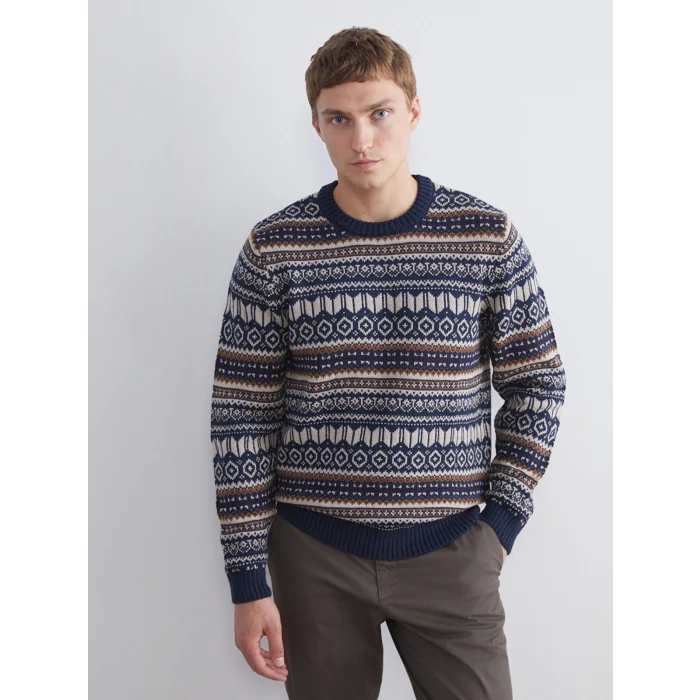 LCWAIKIKI Classic Lacivert Bisiklet Yaka Desenli Erkek Triko Kazak