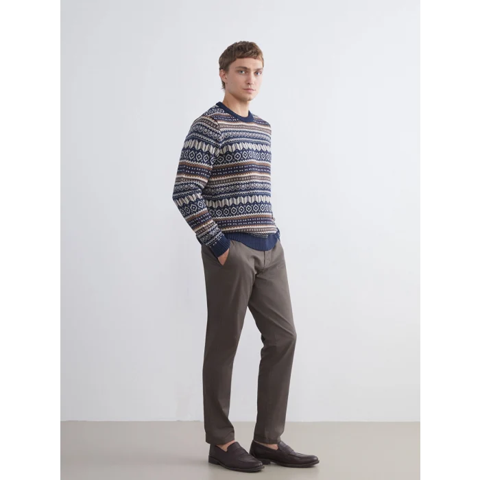 LCWAIKIKI Classic Lacivert Bisiklet Yaka Desenli Erkek Triko Kazak