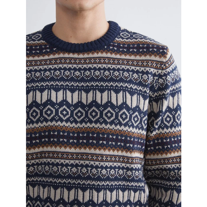 LCWAIKIKI Classic Lacivert Bisiklet Yaka Desenli Erkek Triko Kazak