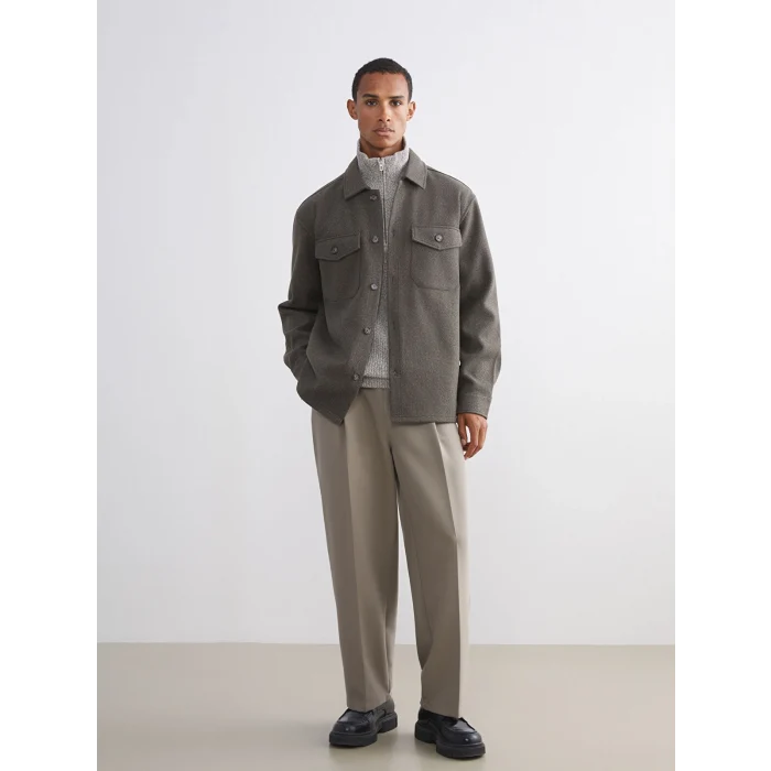 LCW Vision Yeşil Regular Fit Uzun Kollu Kaşe Erkek Gömlek Ceket