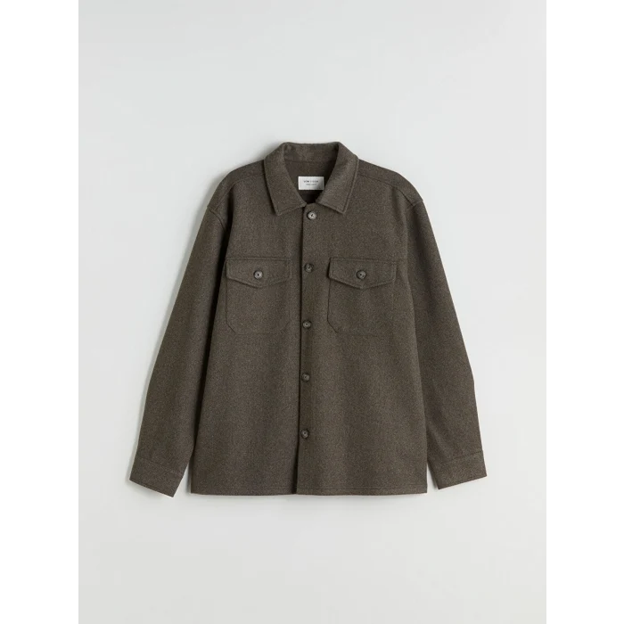 LCW Vision Yeşil Regular Fit Uzun Kollu Kaşe Erkek Gömlek Ceket